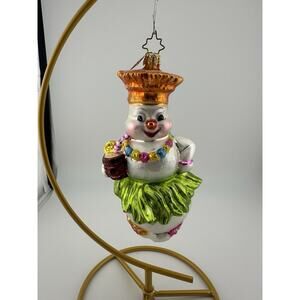 Christopher Radko "Hawaii Tiki Snowman" Hand Blown Glass Ornament 5.5" RARE